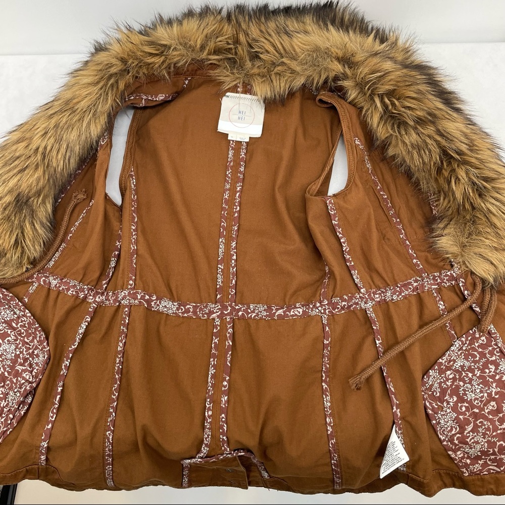 Hei Hei ANTHROPOLOGIE Womens Cargo VEST Faux FUR Removable Collar Size XS Brown - Picture 8 of 13